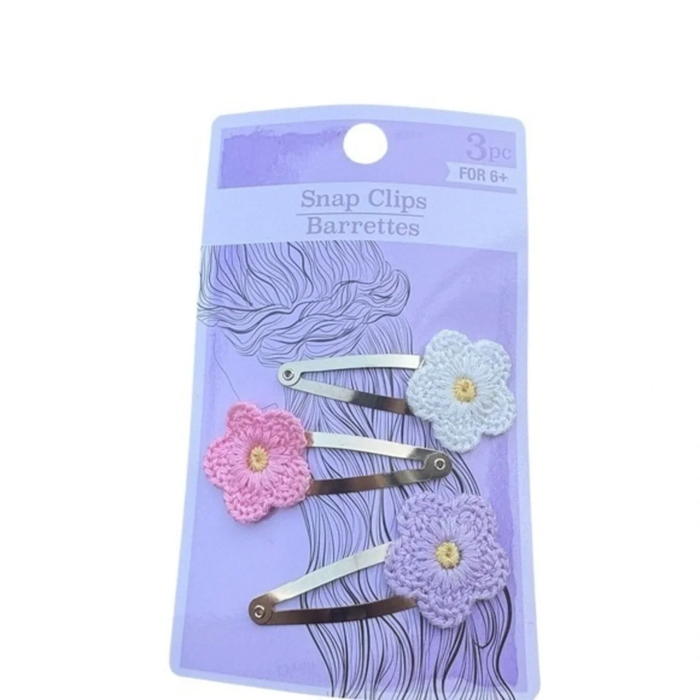 5/$25 Floral Crochet Snap Clips for Kids - Pink, White, Purple